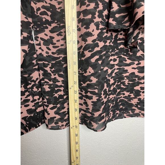 Cabi Pink Black Camo Neck Tie Long Sleeve Sheer Blouse Size Medium - Picture 8 of 10